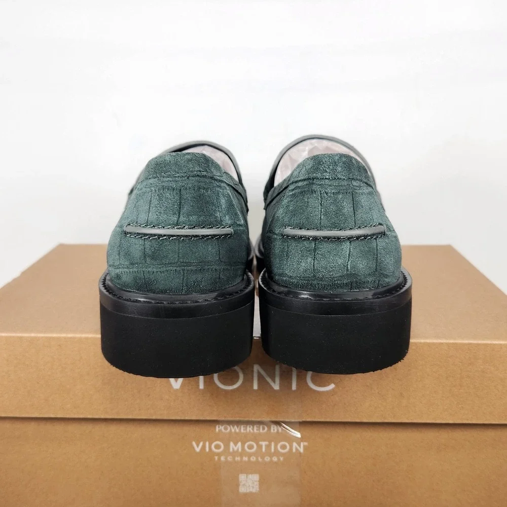 Vionic Caitlin Loafer Women Size 9.5 Scarab Croc Suede Orthotic Penny Loafers
